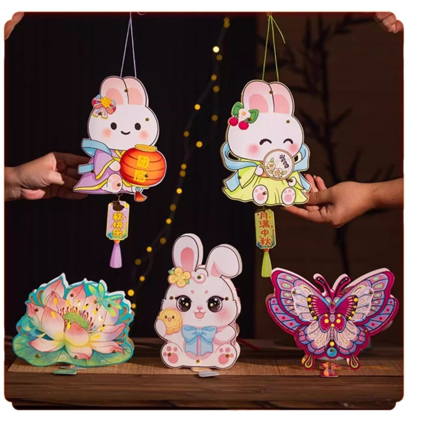 Mid-Autumn Festival Ancient Style Cute New Luminous Lantern Rabbit Lantern DIY Creative Handmade Satchel Lantern Chinese Style Batch