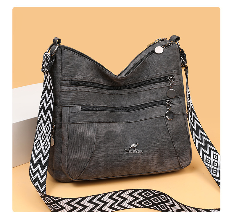 Túi tote nữ đeo vai cỡ trung chất liệu nylon mềm, nhiều ngăn tiện dụng — màu đen, Màu nâu, màu xám, Màu xanh dương