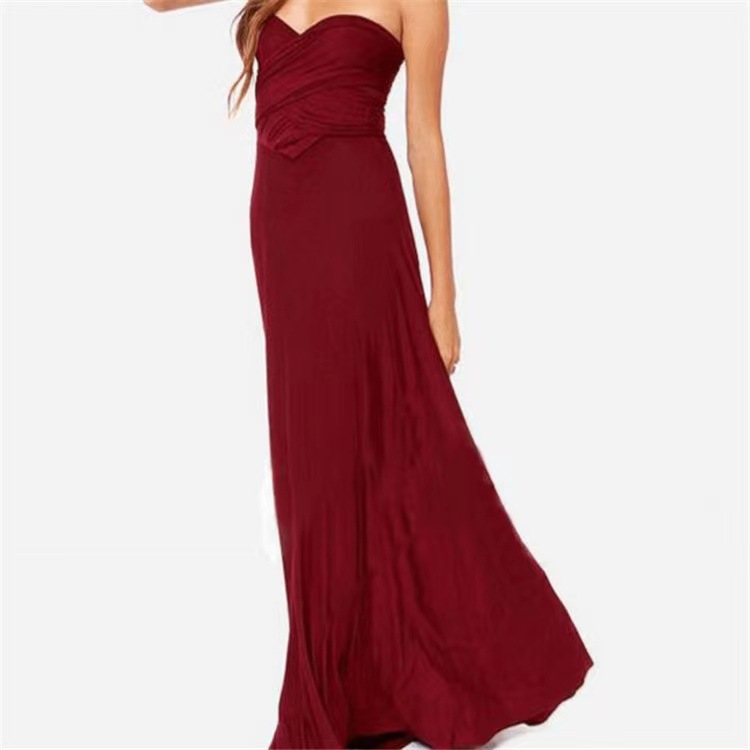 Women's sexy beach dress strapping burgundy dress long skirt-图3