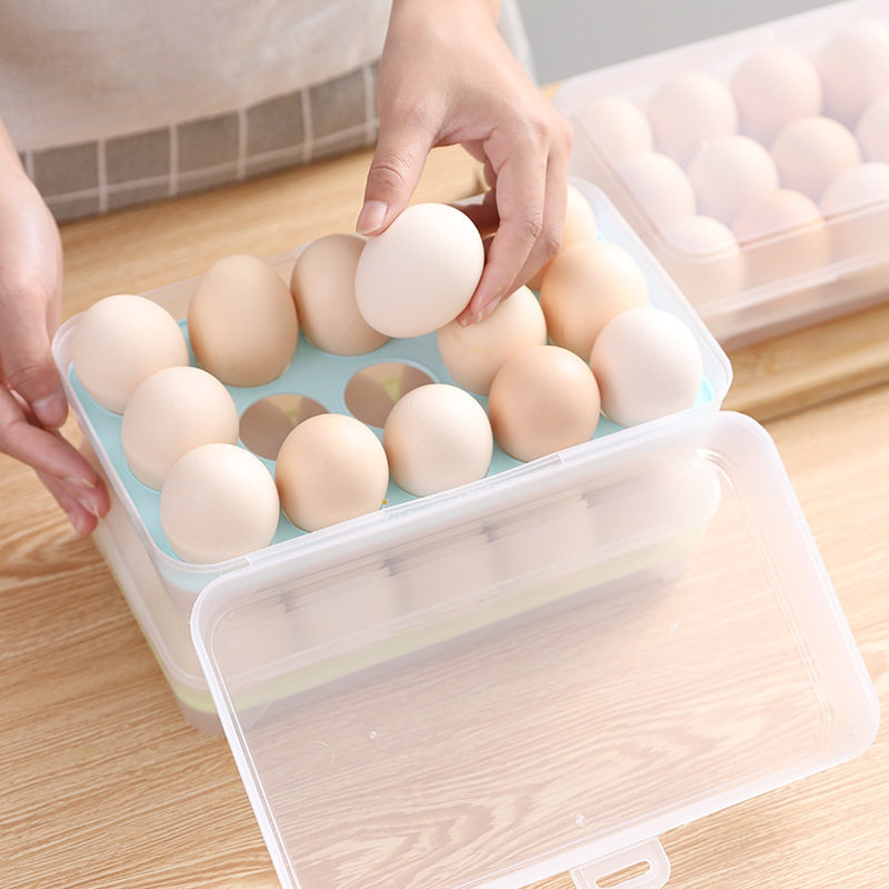Home Kitchen 15-Compartment Refrigerator Egg Box Crisper Portable Food Storage Storage Box Transparent Egg Tray Box Wholesale