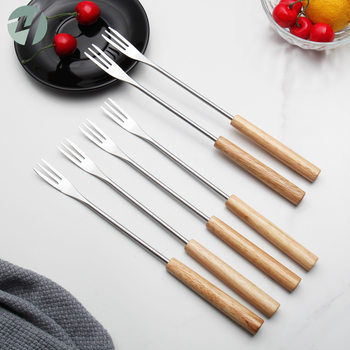 Solid wood handle fruit fork suit hot pot fork cheese cheese fork barbecue needle fork dessert fork gadget