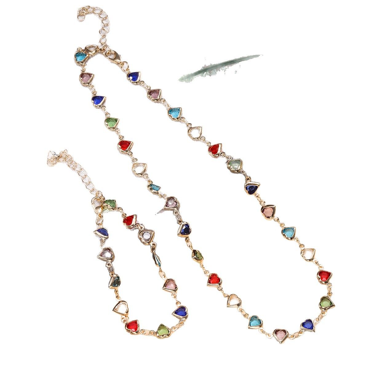 European and American Cross-Border Retro Personality Clavicle Chain Peach Heart Colorful Necklace Simple Light Luxury Niche Small Multi-Chain Jewelry