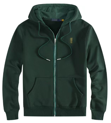 外贸爆款加绒小马秋冬RL连帽开衫纯色卫衣刺绣宽松大码保罗男装Po