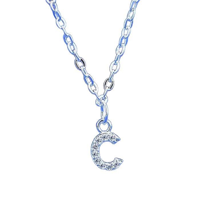 26 English Alphabet Necklace Square Full Diamond Crystal Light Luxury Niche High-End Clavicle Surname Pendant Necklace Wholesale