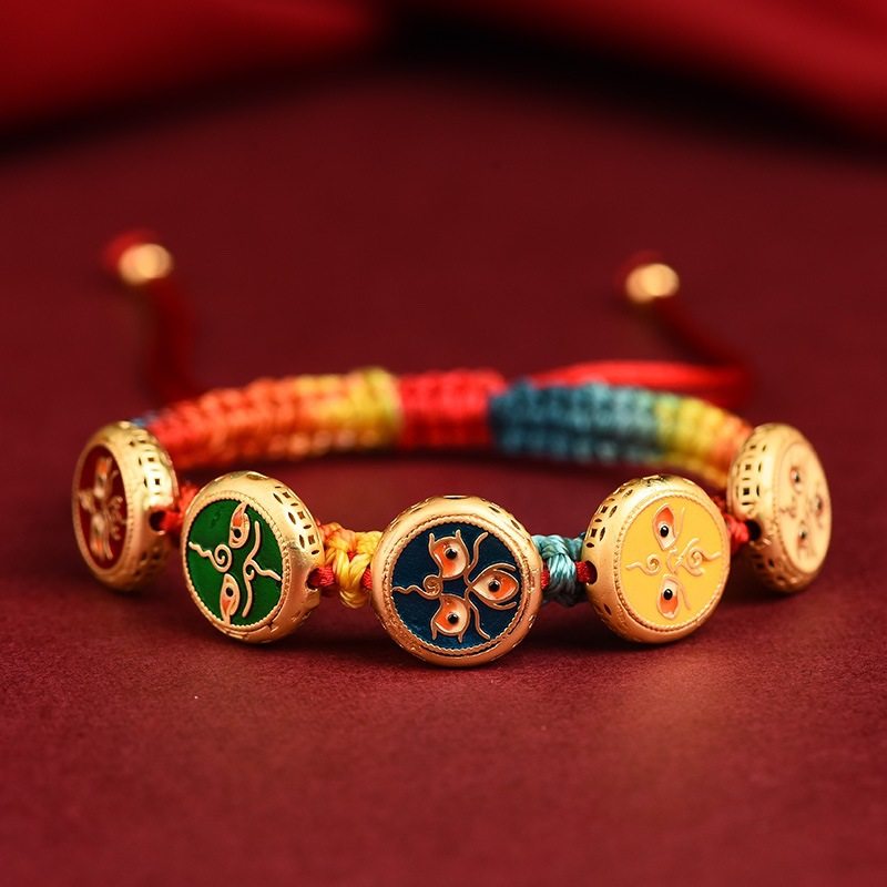 Five-way God of Wealth Translated Pearl Zhakiram Xizang-style Thangka Hand-woven Rope Couple's Amulet Bracelet for the Year of the Dragon
