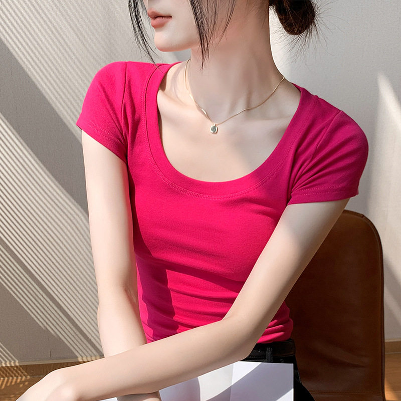 230g纯棉短袖t恤女2026夏天新款纯色圆领百搭简约打底衫韩版女装