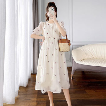 New Maternity Dress Summer Dress Western Style Pregnant Women dress Mid-length plus size Loose Pregnant Women's Dress Summer