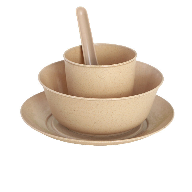 Disposable Rice Husk Four-Piece Set Bulk Biodegradable Tableware Environmentally Friendly Hot Pot Shop Home Banquet Hotel Rice Husk Tableware