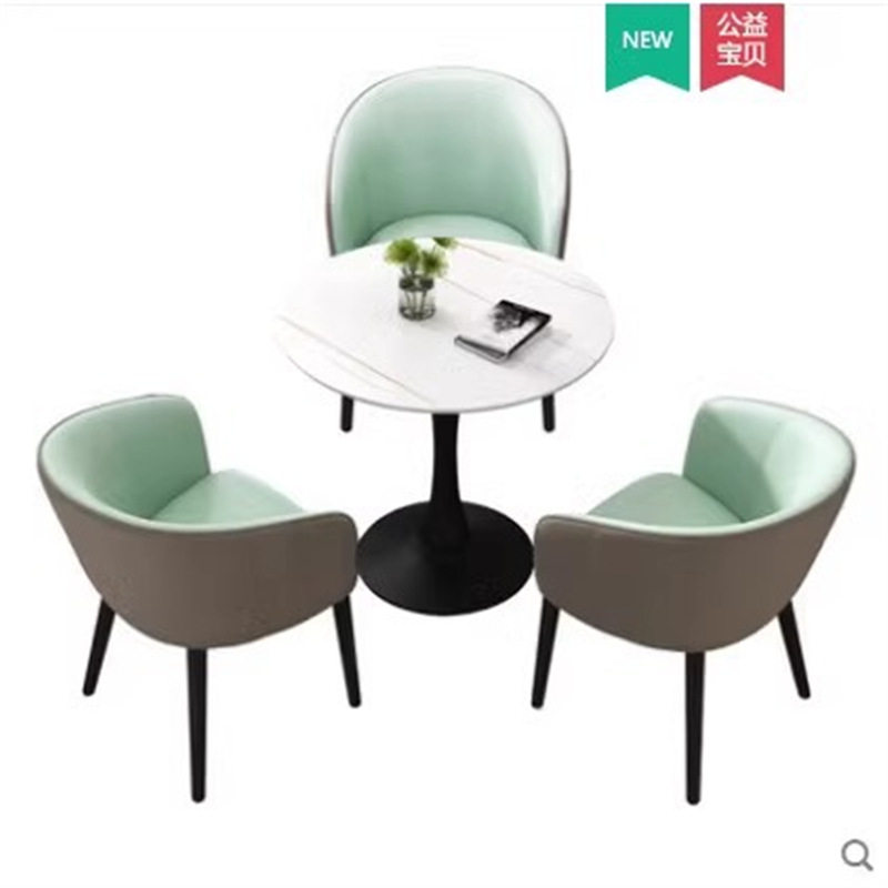 轻奢北欧岩板洽谈小圆桌子售楼处商务休闲奶茶店阳台接待桌椅组合