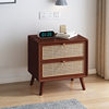 Rattan Bedside Table Solid Wood Cherry Walnut Color Solid Wood Color Nordic Simple Style Mini Wooden Storage Cabinet