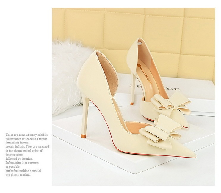 Giày cao gót nữ mũi nhọn gót siêu cao 10.5cm mặt lụa satin thắt nơ hở hông — Màu đen, Màu đỏ hoa hồng, Màu đỏ rượu, Màu hồng