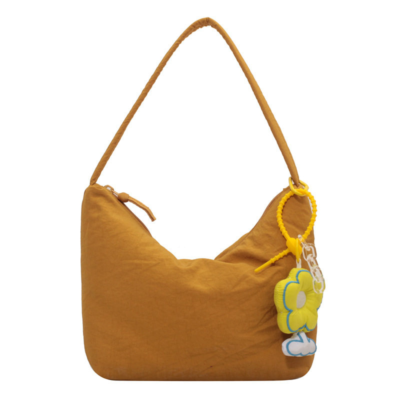 Solid Color Handbag Women's Large Capacity Soft Waxy Nylon Cloth Bag Simple Underarm Bag Hand Bag New Shoulder Mummy Bag