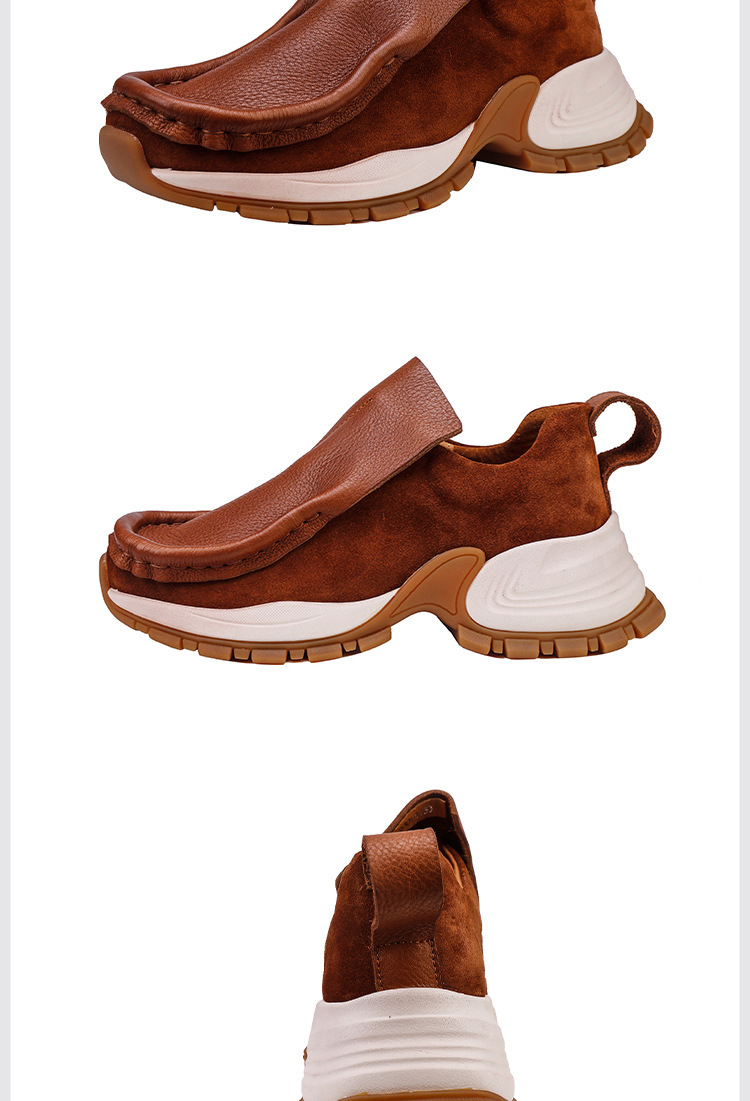 Giày sneaker nữ da bò thật đầu tròn gót vừa phong cách thanh lịch — đen, màu nâu