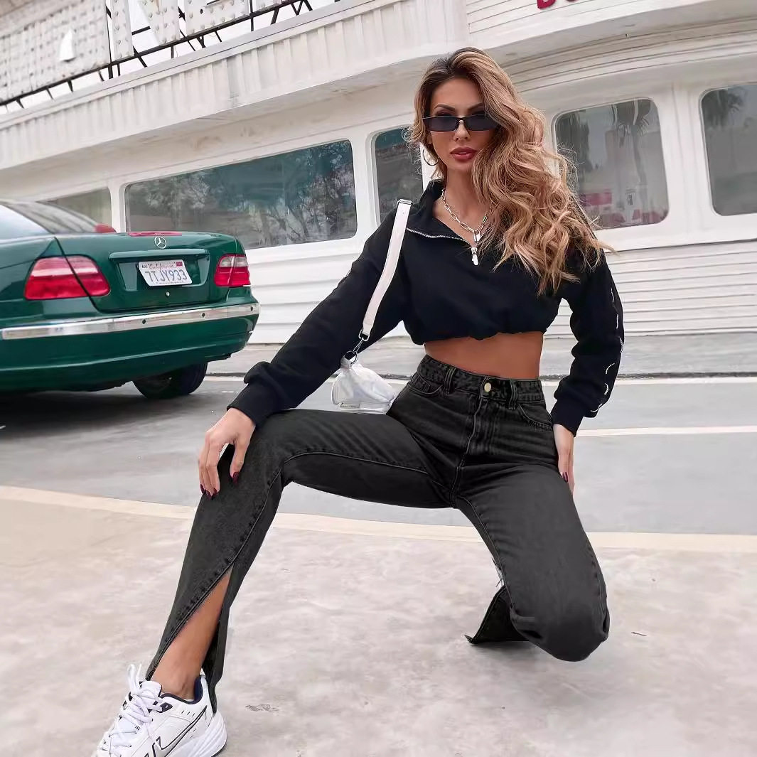 High Waisted Denim Trousers Fashionable Casual Versatile Spring Summer Womens Apparel Wholesale Available