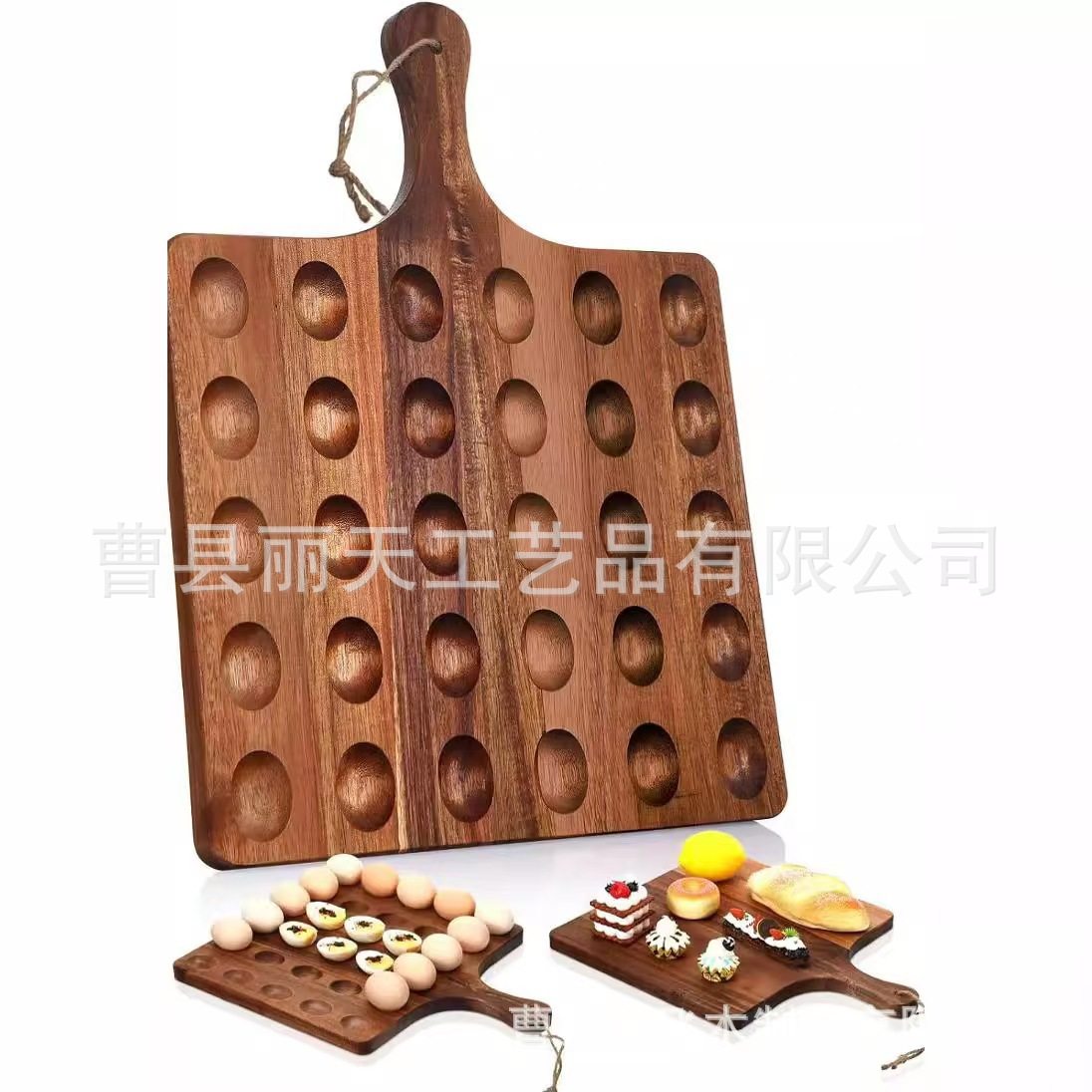 Cross-Border Wooden Egg Tray for Home Kitchen Acacia Wood Egg Fixed Storage Tray Solid Wood Compartment Egg Tray