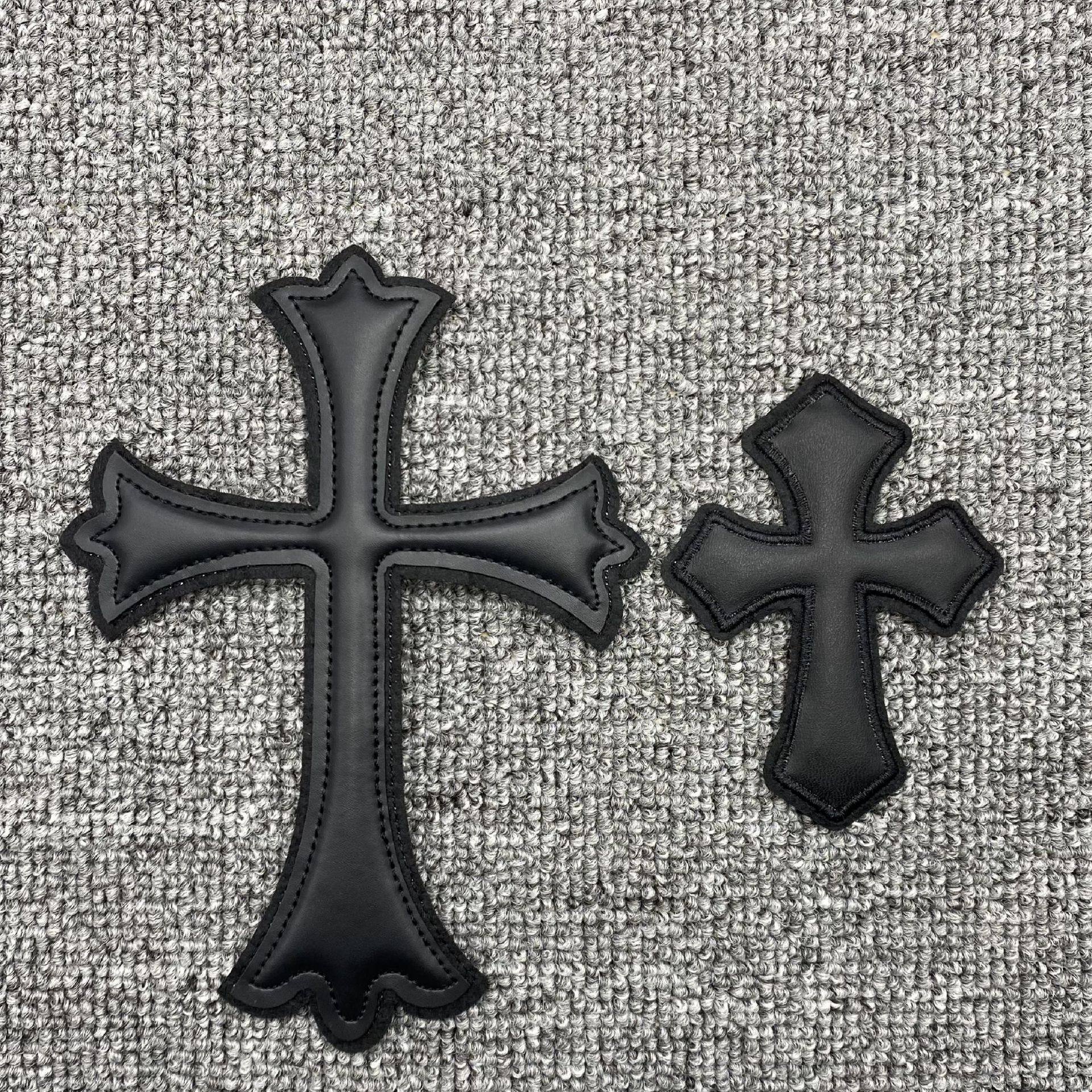New European and American black retro cross embroidery embroidery logo sewing leather logo clothing textile fashion accessories cloth stickers