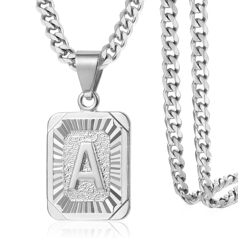 European and American Electroplated 18k Real Gold Cuban Chain Figaro Chain Square English Capital Letter Pendant Necklace