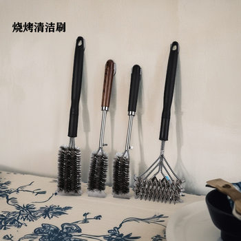 Manufacturer Supplies Scraper Three-Head Oven Grilling Net Cleaning Brush Bbq Barbecue Tools Stainless Steel Barbecue Brush
