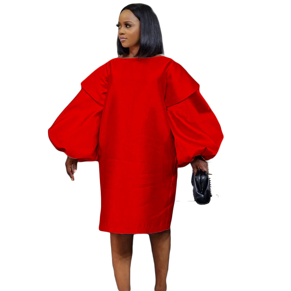 Plus Size Fashion Dress Loose Fit Puff Sleeves Stylish Design Autumn Wear for Moms Wholesale Available