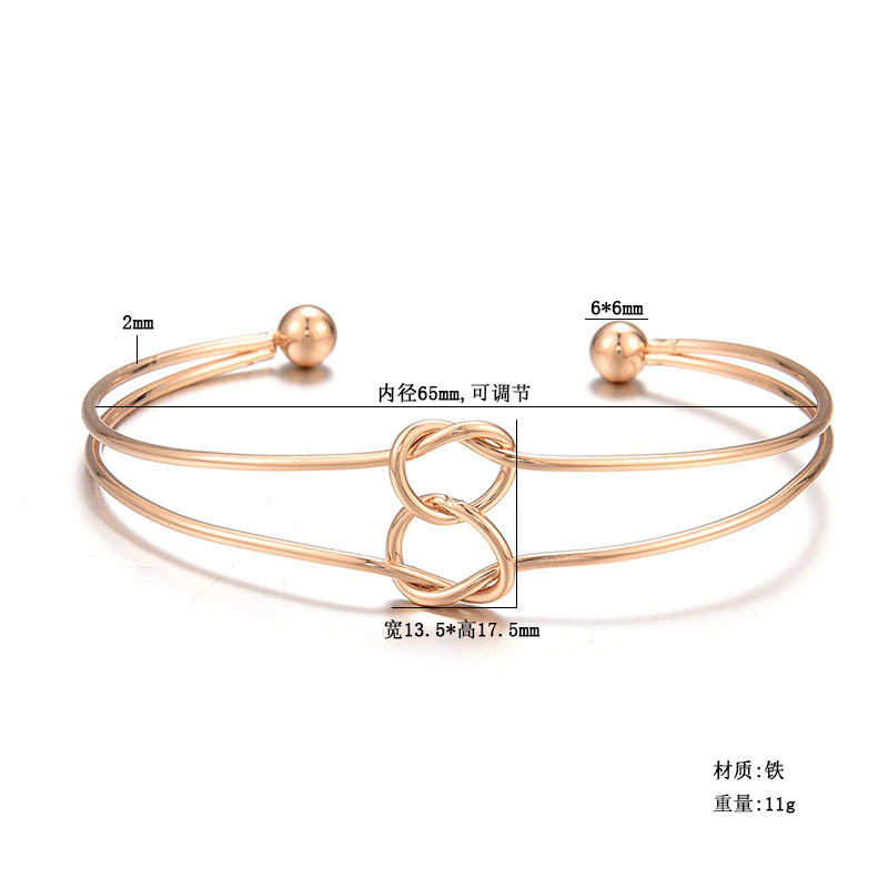 欧美金属爱心打结手镯 女diy手链开口玫瑰金手饰品新娘部落扭结