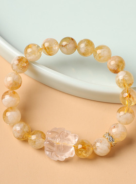 招米暴富黄水晶黄塔山黄阿塞9mm水晶雕醒狮手串送闺蜜送女友礼物