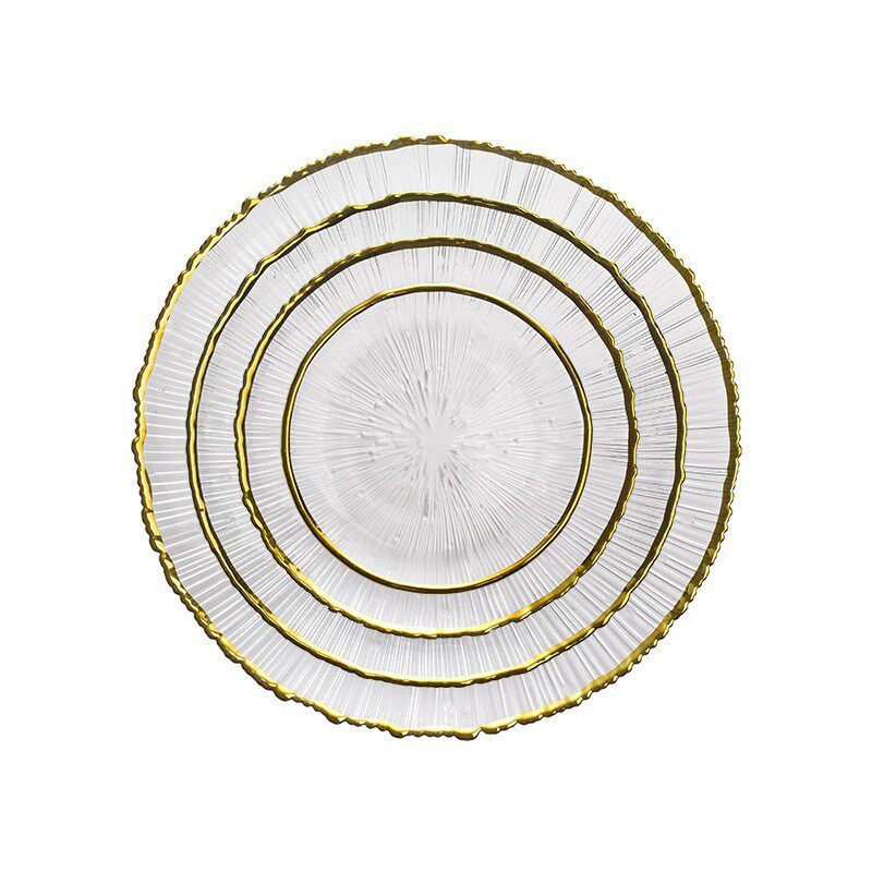 Japanese-Style Striped Glass Plate, Trendy Household Transparent Tableware, Fruit Plate, Western-Style Salad Bowl, Dinner Plate, Dish, Fireworks