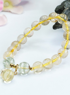 天然金发晶手串绿幽灵手链水晶