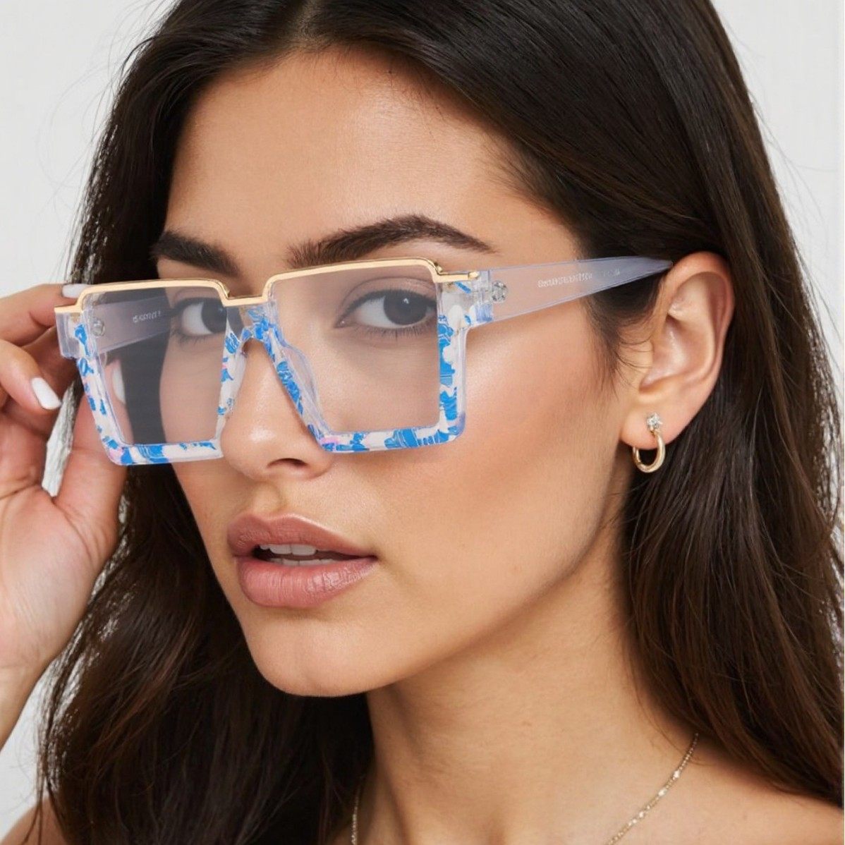 Trendy European and American Fashion Anti-Blue Light Glasses Frame Lower Half Frame Square Large Frame Non-Prescription Glasses Ins Internet Celebrity Style Glasses Frame