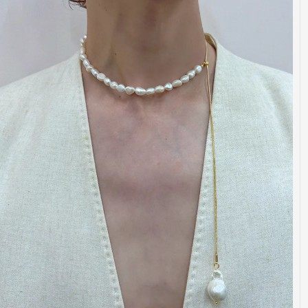 Gilt Pearl Natural Baroque Pullable Pearl Necklace · Pearl Baroque Necklace