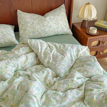 2025 New Cotton Double-Layer Yarn Four-Piece Set Class a Maternal and Infant Grade Antibacterial Aerobic Pure Cotton Three-Piece Dormitory Quilt Cover