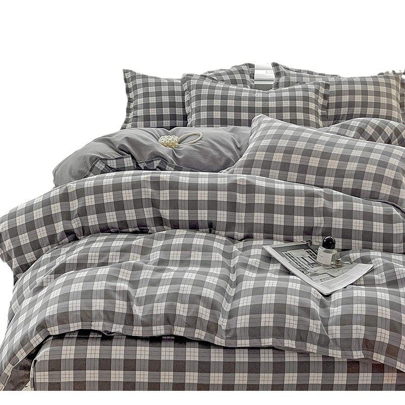 Class A Small Fresh Thickened Sanding Four-piece Set Washed Cotton Bed Sheet Quilt Cover Pillowcase Student Dormitory Three-piece Cover ins