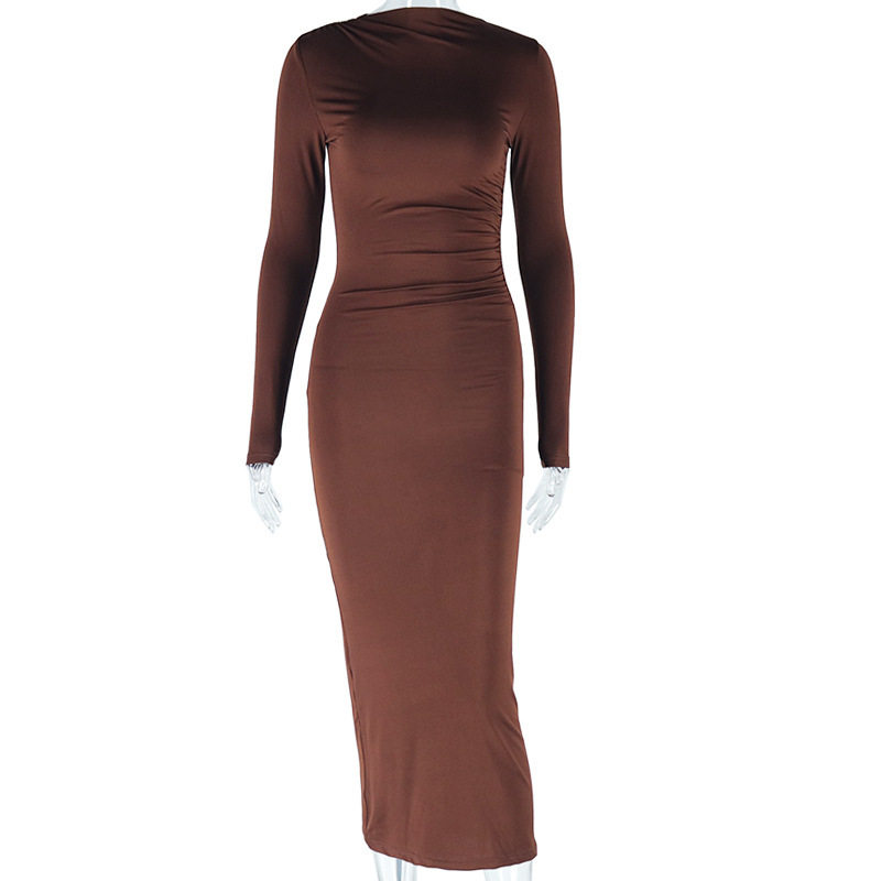 Casual Long Sleeve Dress Round Neck A Line Silhouette Macaron Colors Street Style for Everyday Wear Wholesale