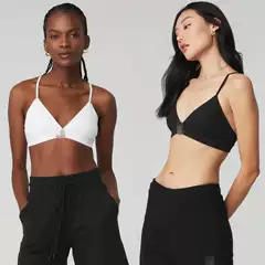 Aoloo Women's V-Neck Sports Bra Yoga Top Summer Strappy Back Triangle Running Workout Bra with Removable Pads
