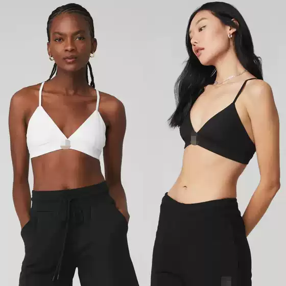 Aoloo Women's V-Neck Sports Bra Yoga Top Summer Strappy Back Triangle Running Workout Bra with Removable Pads