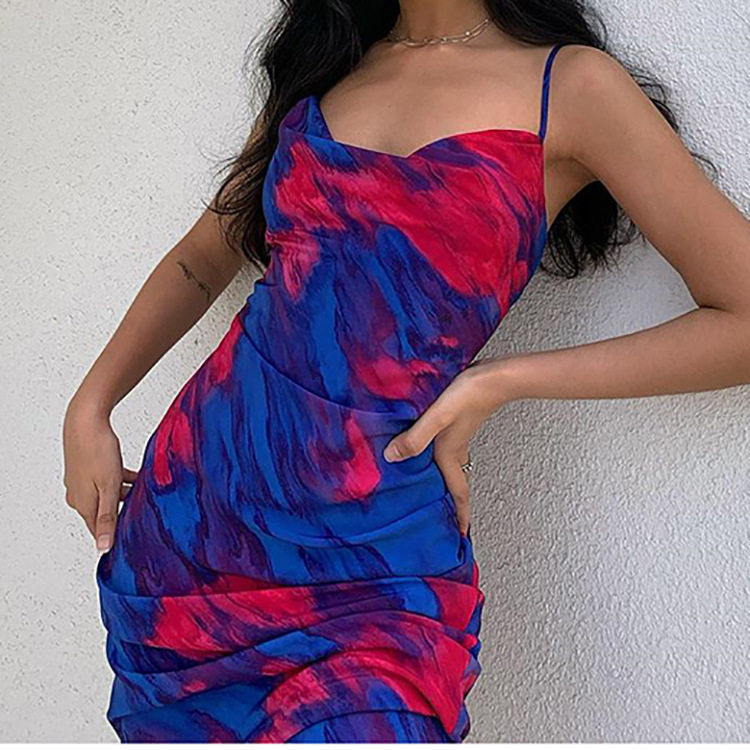 Summer Womens Dress Sexy Floral Print Ruffled Neckline Backless Midi Length Casual or Party Wear Wholesale