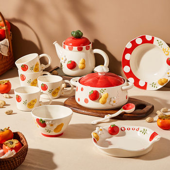 New House Gift Kettle Tea Set Tableware suit Wedding Gift Good Persimmon Peanut High Color Value instant noodle bowl