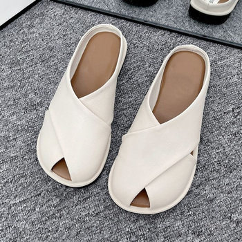 Original Italian Export Export Summer New Plastic Lazy Slip-On Flat Women's Half Slippers with Toe Cap