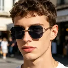 European and American Retro Rimless Sunglasses with Diamond-Cut Edges, Sun Protection Men's Sunglasses for Driving, Cross-Border Wholesale Outdoor Glasses