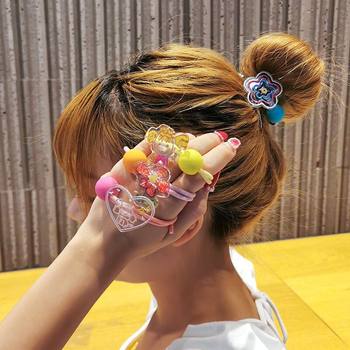 Super Korean cute cartoon head rope graffiti acrylic girly hair ring sweet pink ball head flower hair accessories