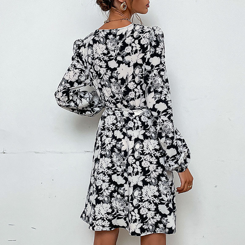Floral Print Long Sleeve Dress V Neck Autumn Style Casual Wear Wholesale Available OEM ODM service