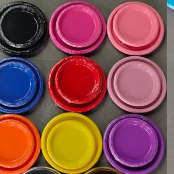 Disposable Plastic Plate Set Amazon New Pure Color Party Tableware Birthday Decoration Plate Cup Set