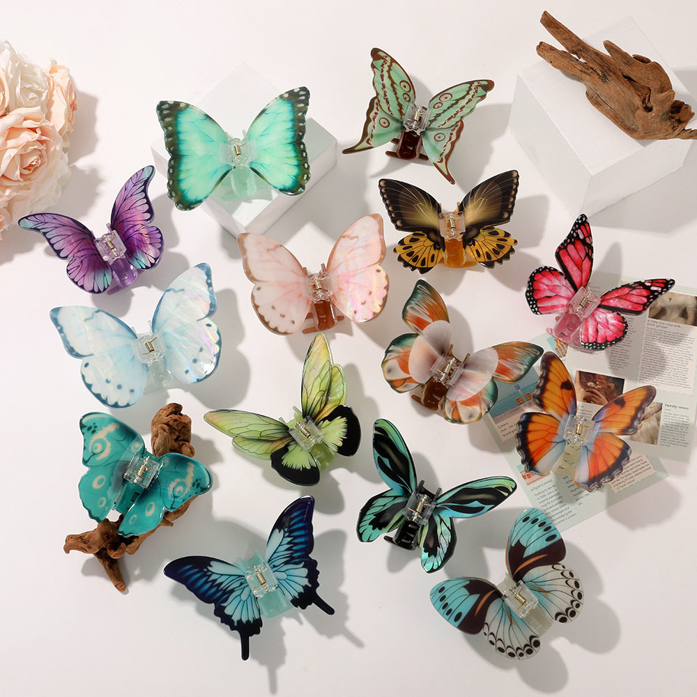 跨境超好看仿镇蝴蝶抓夹女高级感半扎发醋酸发夹后脑勺鲨鱼夹头饰