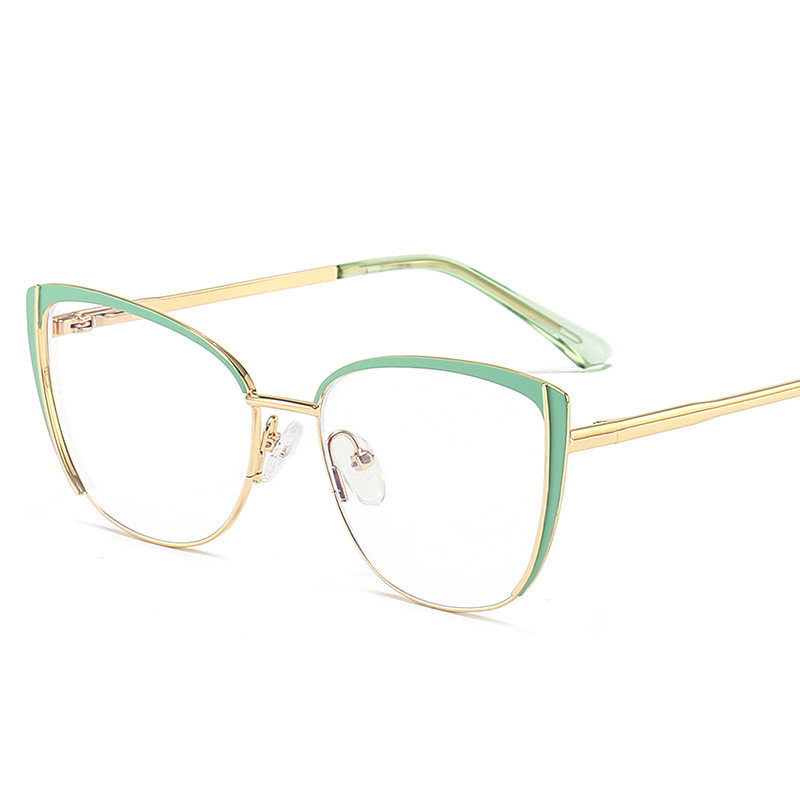 2025 New Women's Metal Glasses Frame Spring Leg Cat's Eye Export Plain Anti-blue Glasses Frame 9710