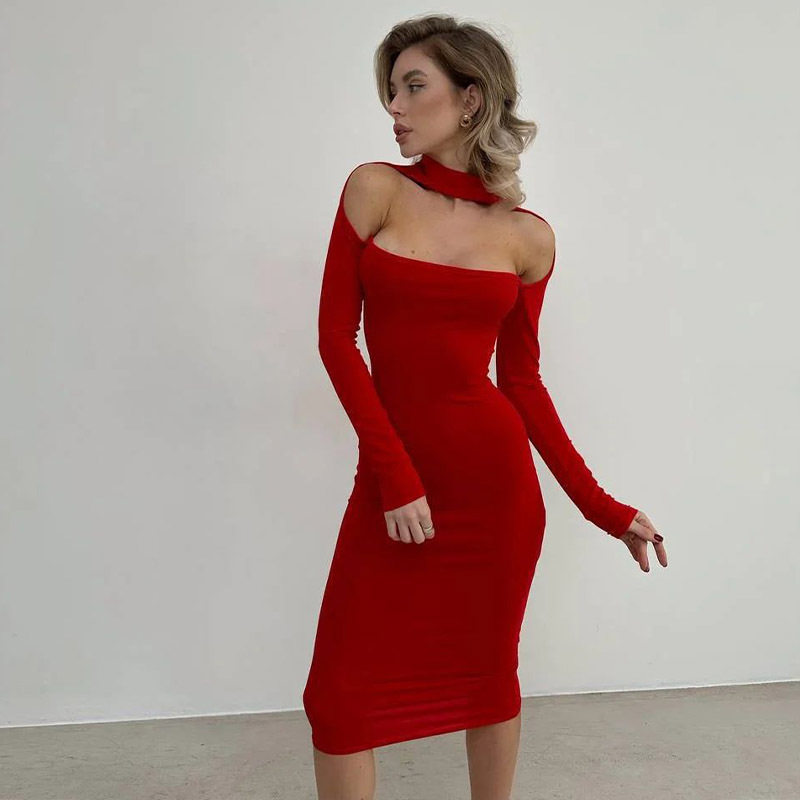 Hollow Out Halter Neck Bodycon Dress Elegant Sexy Slim Fit Chic Style Perfect for Parties and Evening Events