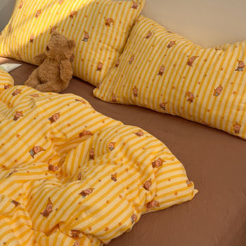 Pure Cotton Double-Layer Yarn Four-Piece Set Pure Cotton Small Fresh Cartoon Dormitory Bed Bed Sheets Quilt Cover Three-Piece Set Four-Piece Set