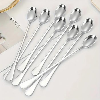 Cross-border stainless steel long handle mixing spoon coffee spoon dessert spoon seasoning spoon ice tea spoon ice cream sand ice scoop wholesale