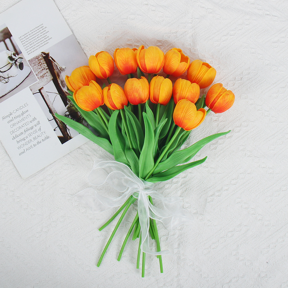 佰顺郁金香仿真花婚礼假花花束拍摄道具家居客厅装饰PU仿真花批发