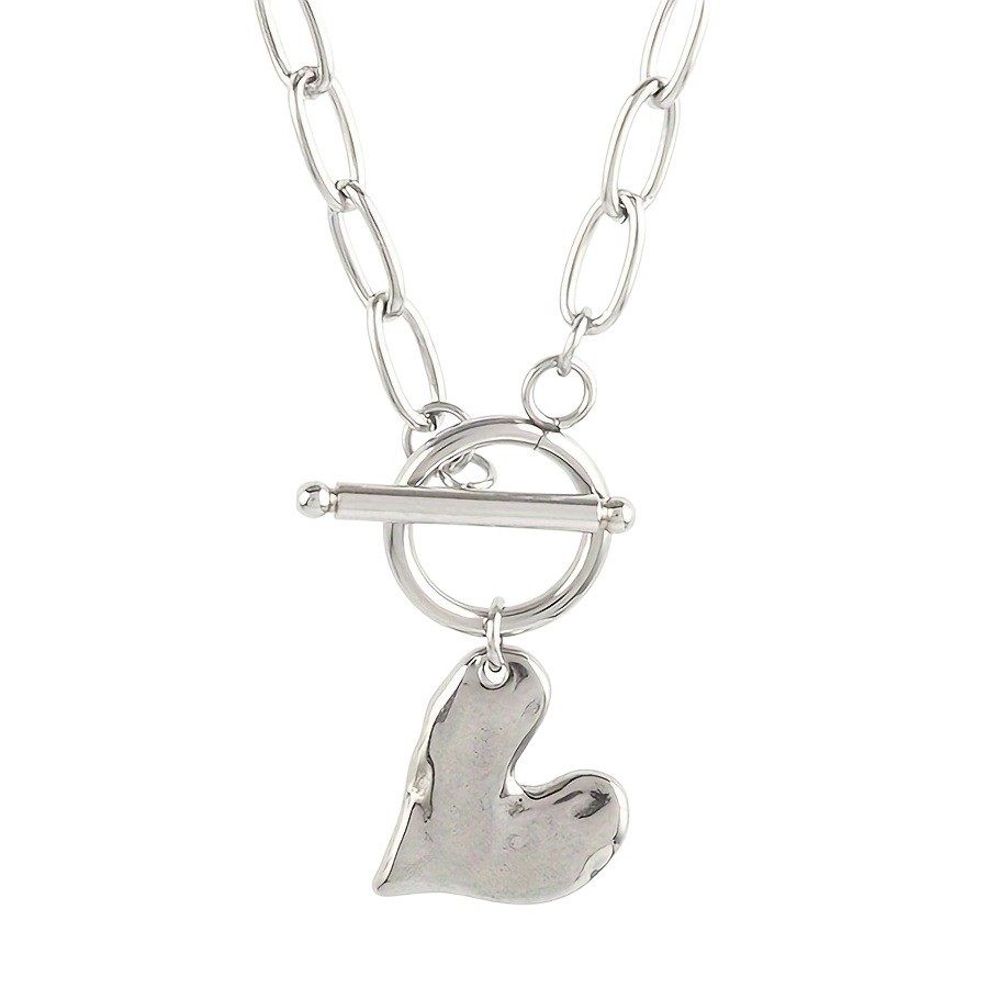 Amazon Stainless Steel Trendy Simple Heart Ot Clasp Pendant Necklace Collarbone Women's Chain in Stock Wholesale