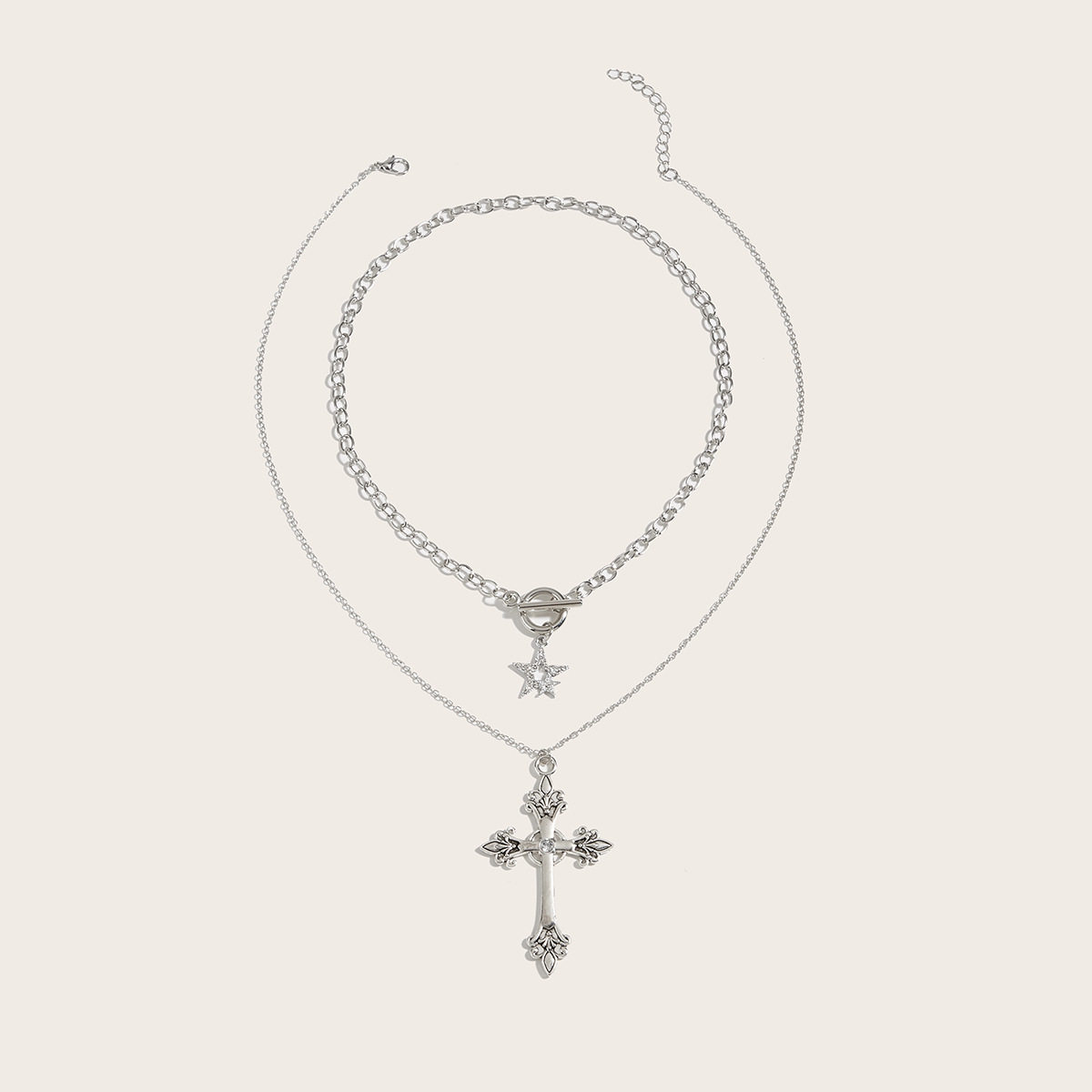 European and American Cross-border Jewelry Gothic Style Hip Hop Necklace Retro Cross Pendant Five-pointed Star Clavicle Chain Necklace for Women