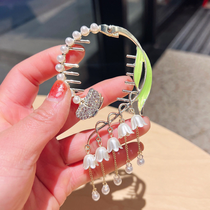 Fairy ancient style orchid tassel ponytail buckle sweet ball head alloy hairpin women's back spoon updo hair buckle